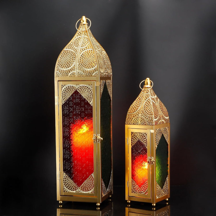 2 Pack  Moroccan Candle Lanterns Gold Metal Ramadan Tealight Holders 58c