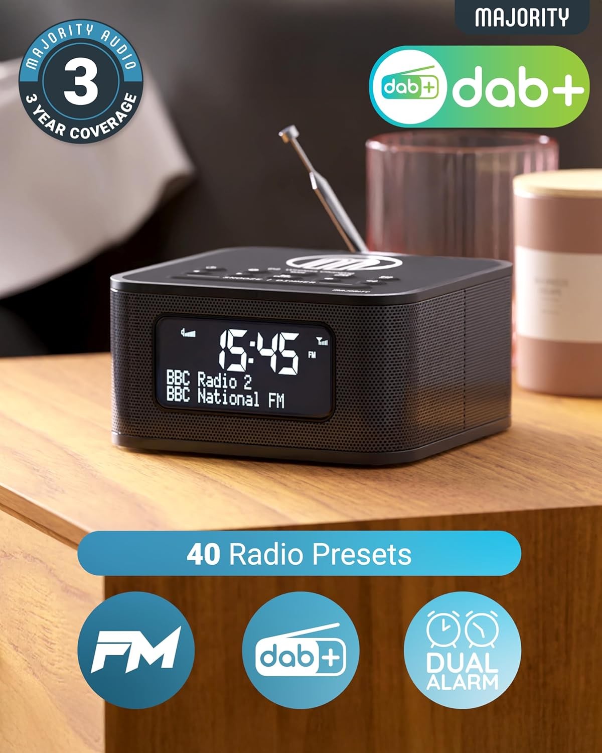 Wireless Charging Alarm Clock DAB FM Radio Bluetooth Dual Alarm LED Display