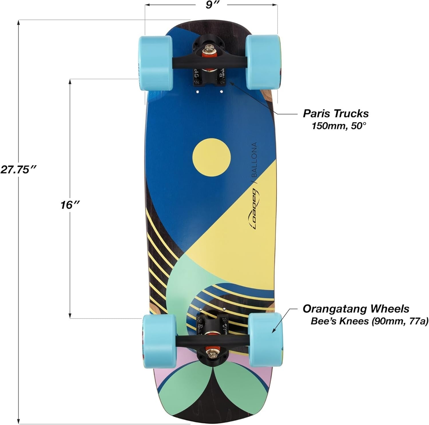 Mini Cruiser Longboard 27.75" × 9" Maple Wood Rumblebee Complete