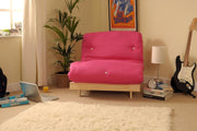 Small Single Wooden Futon Bed Chair 2ft6 Tufted Pink Mattress Compact