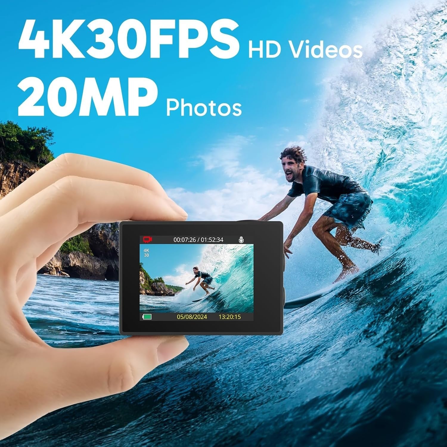 4K Action Camera Waterproof Sports Cam Bundle w/ Floating Grip Kit