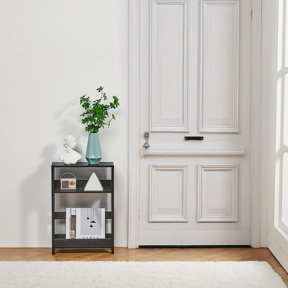 Black Slim Side Table with Shelves | 3-Tier Narrow Bedside & Sofa Table