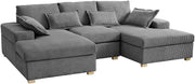 U-Shape Jumbo Cord Sofa Dark Grey 4-Seater | Deep Seat + Optional Footstool