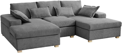 U-Shape Jumbo Cord Sofa Dark Grey 4-Seater | Deep Seat + Optional Footstool