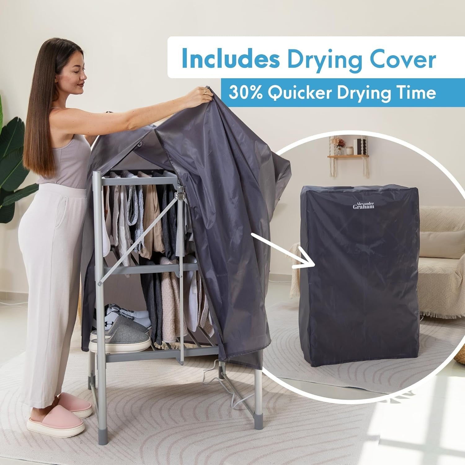 3 Tier Heated Clothes Airer with Timer Foldable Energy Efficient Indoor