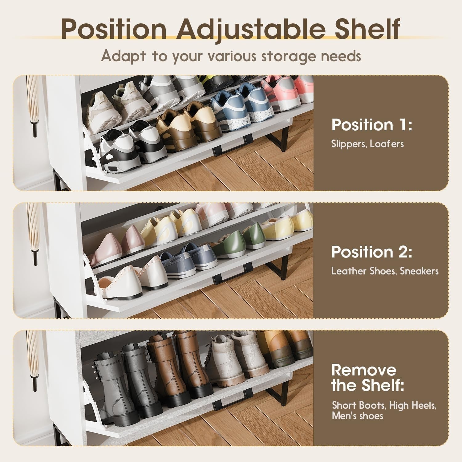 Narrow Shoe Cabinet with 3 Flip Drawers & Adjustable Shelves – Large Storage