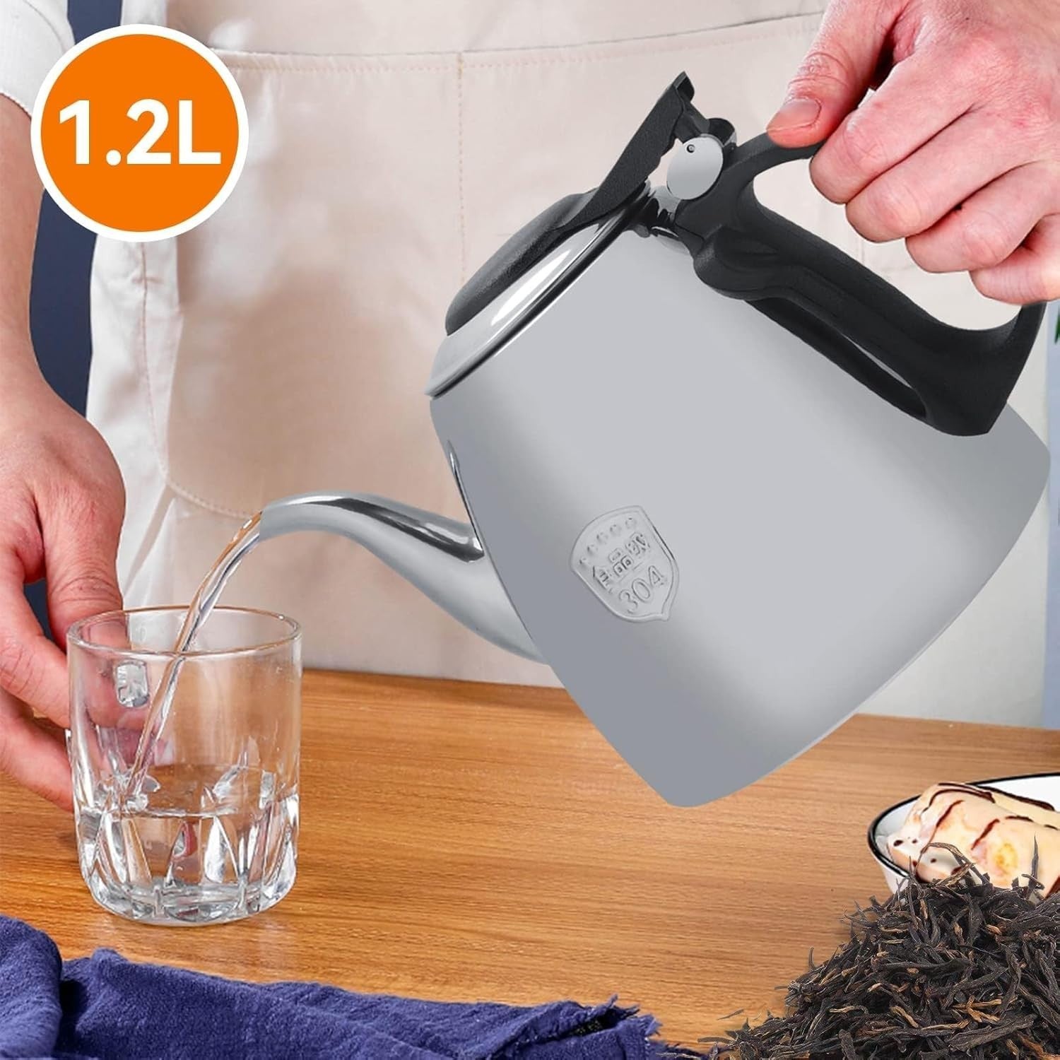 1.2L Stainless Steel Teapot with Infuser Stovetop Tea Coffee Kettle