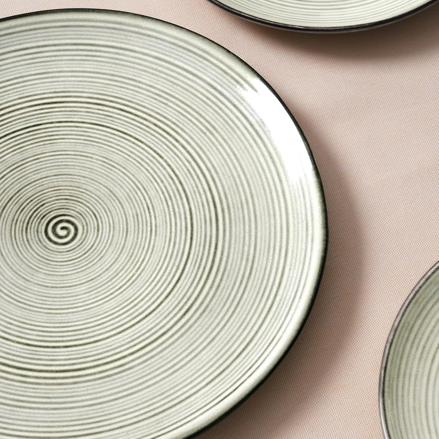 18pc Stoneware Dinner Set Swirl Plates Bowls Microwave Dishwasher Safe