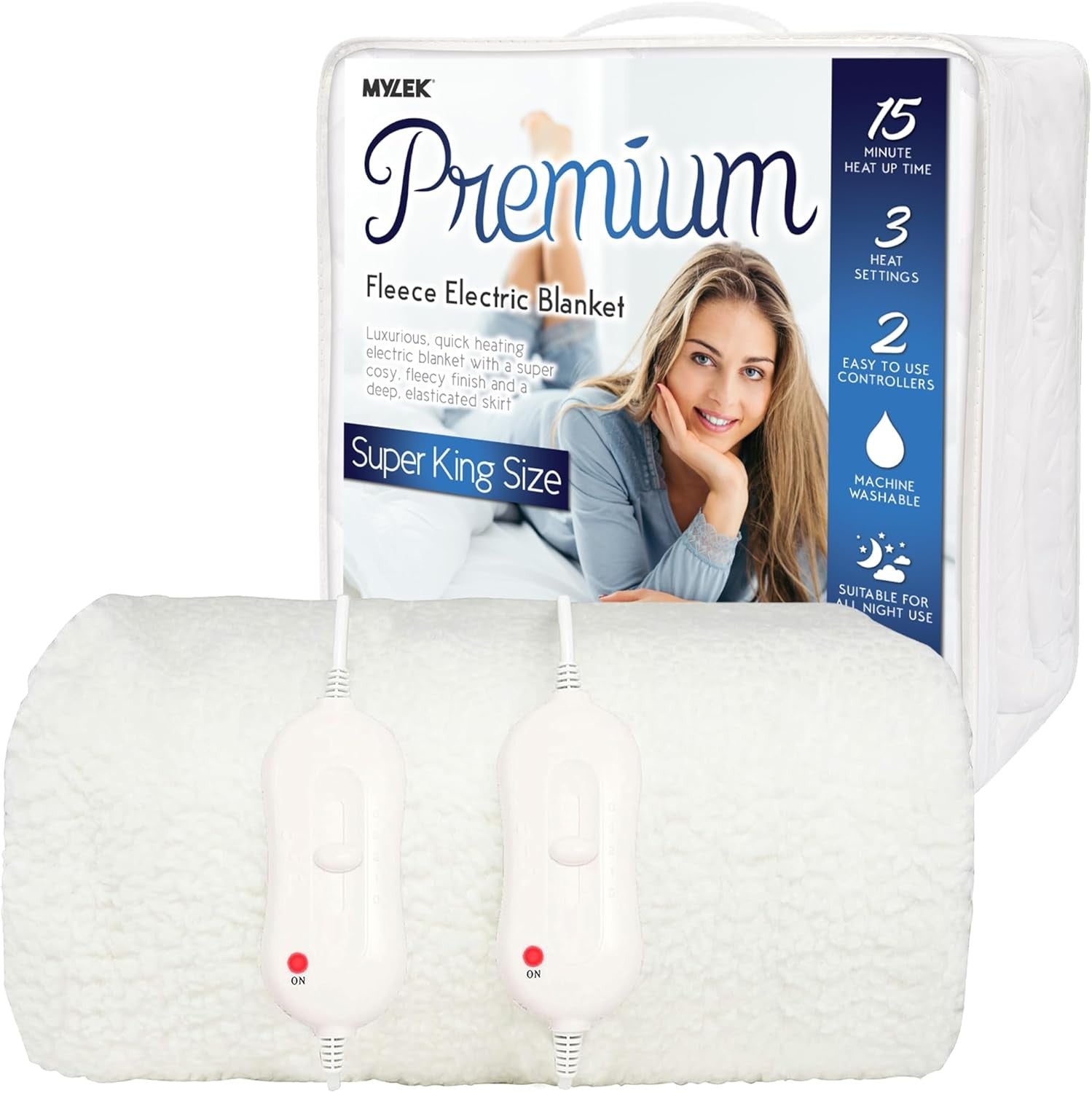 Super King Electric Underblanket Dual Control Fitted Mattress Cover Fast Heat