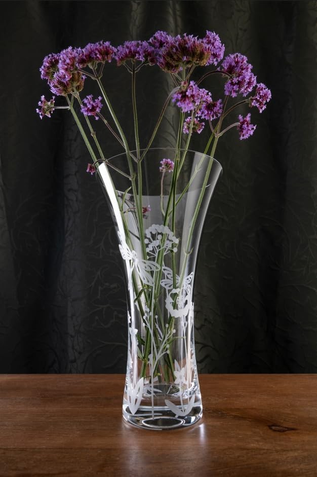 Crystal Trumpet Flower Vase Hand Cut Etched Glass 25cm Luxury Home Decor