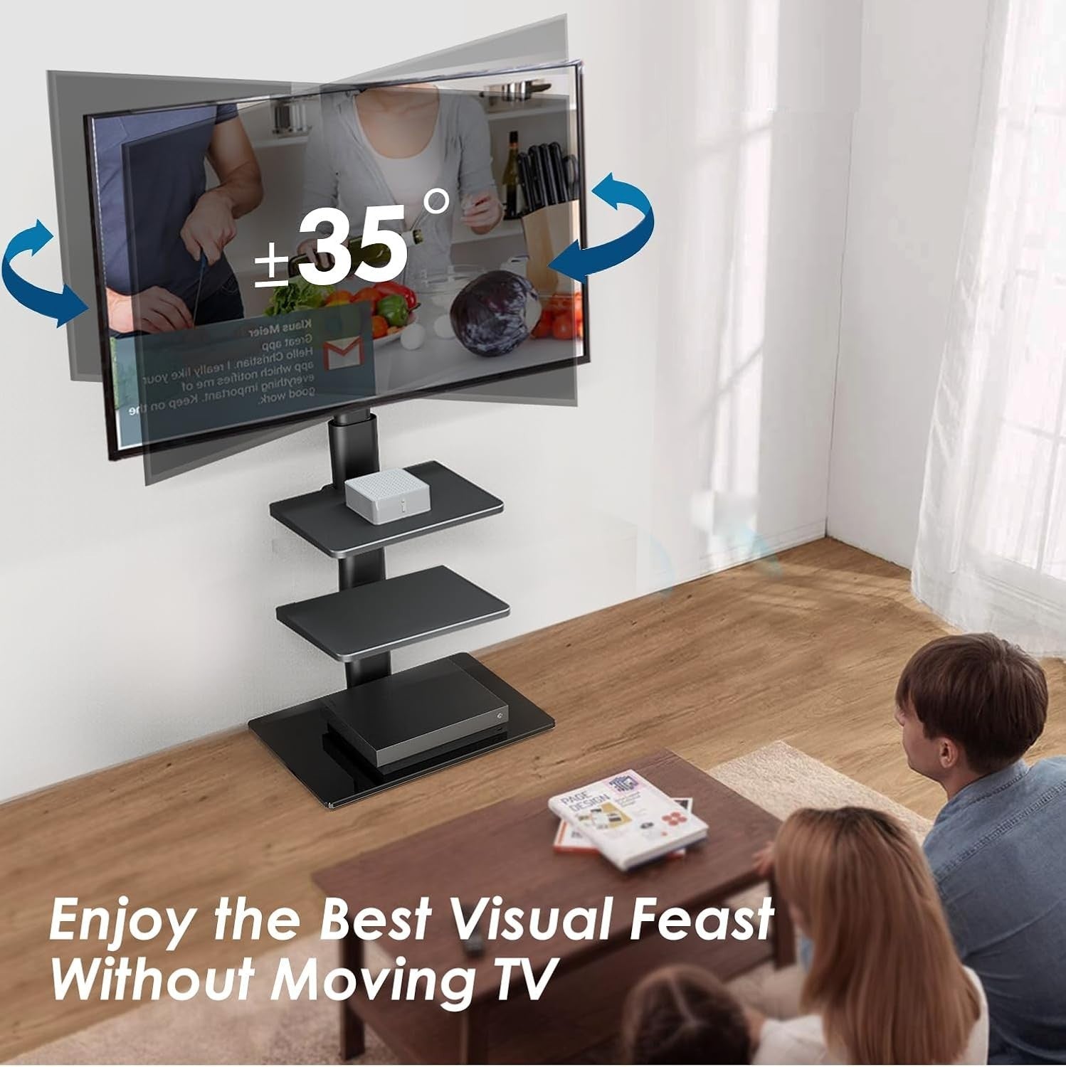 Tall TV Stand 32-60" Floor Mount Swivel Bracket Shelves VESA 30kg