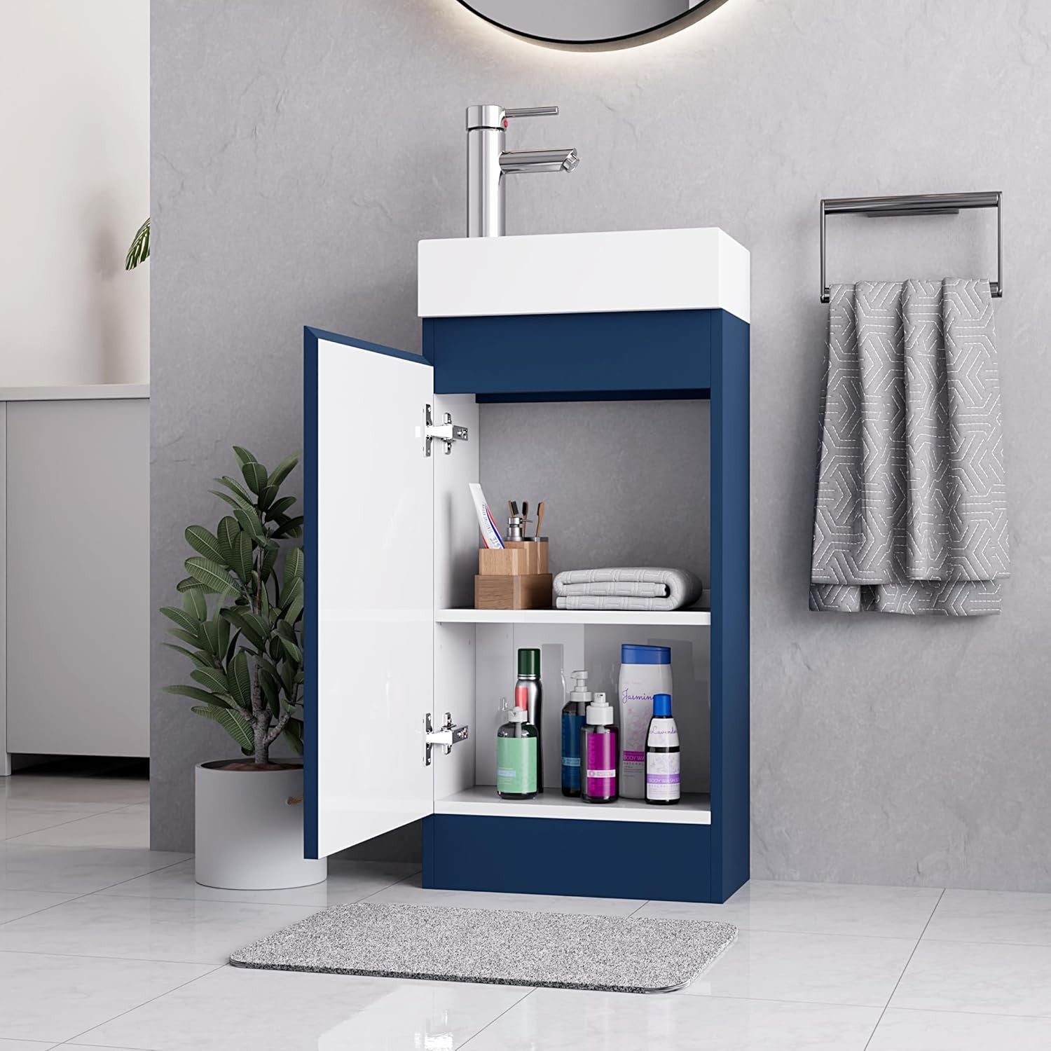 Modern 400mm Bathroom Vanity Unit with Basin Blue Floor Standing Sink Cabinet
