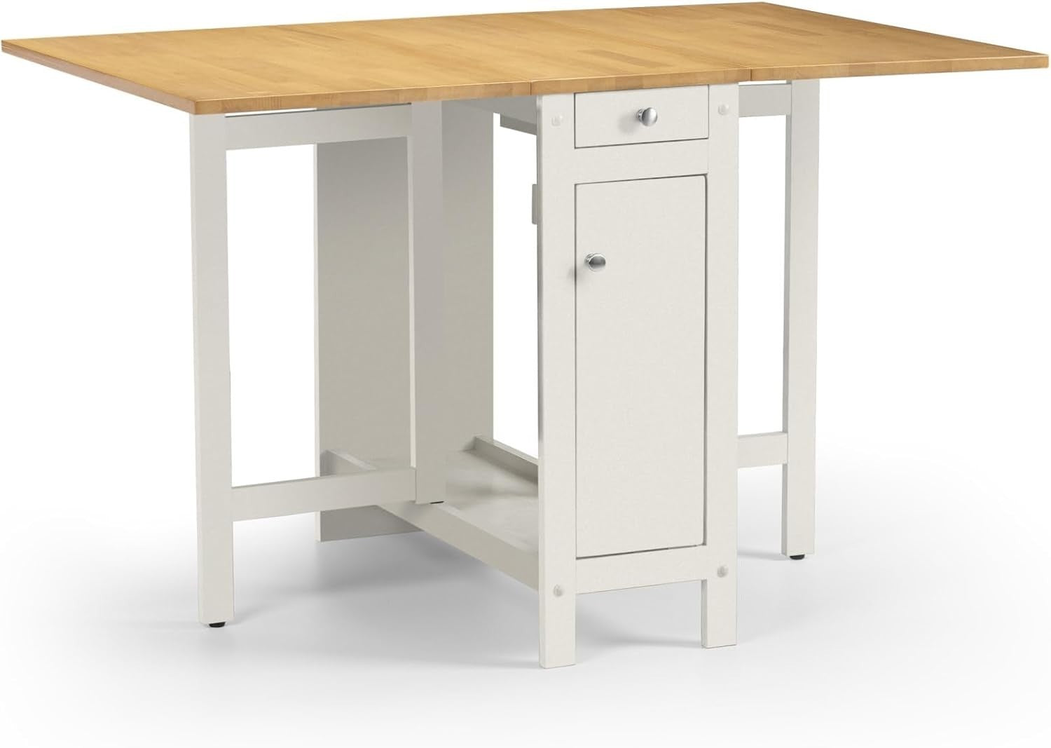 Compact Dining Table Set with Storage Cabinet Foldable Chairs White Oak