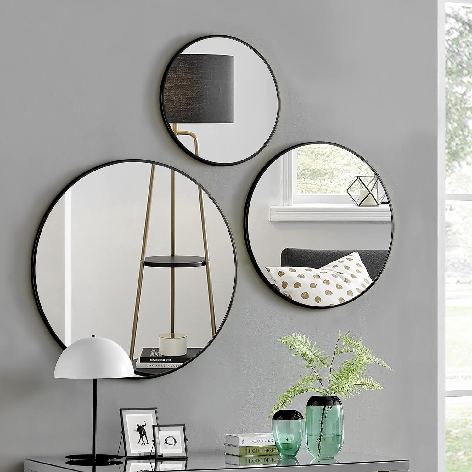 Large 100cm Round Wall Mirror Black Metal Frame Modern Hallway Decor