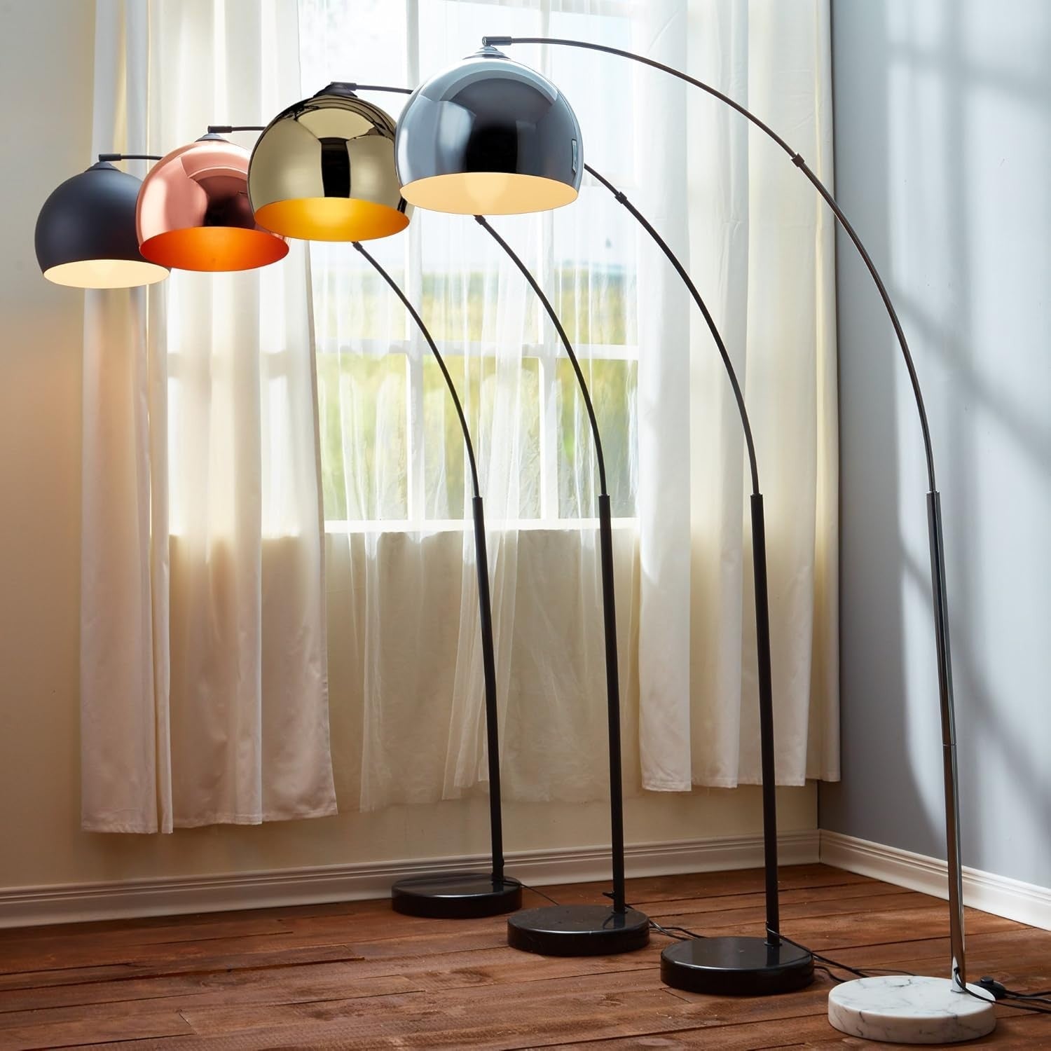 Adjustable Gold Arc Floor Lamp with Marble Base for Living Room & Office