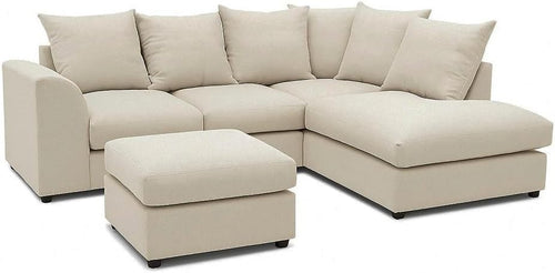 Cream L Shaped 4 Seater Corner Sofa with Footstool – Right Hand Sectional