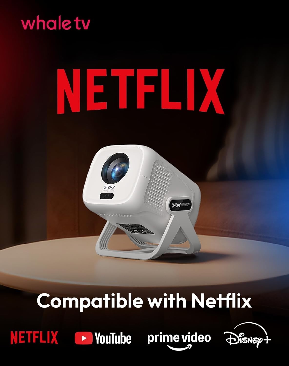 1080P Smart Projector Netflix WiFi6 Bluetooth 5.4 Rotating Stand