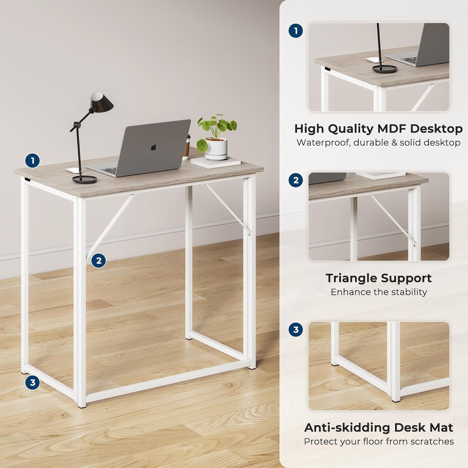 Folding Computer Desk Small Space Home Office Study Writing Table Oak
