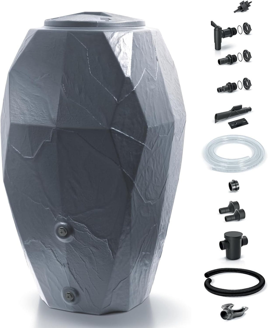 310L Canyon Textured Water Butt with Connection Kit, Grey, Garden Storage