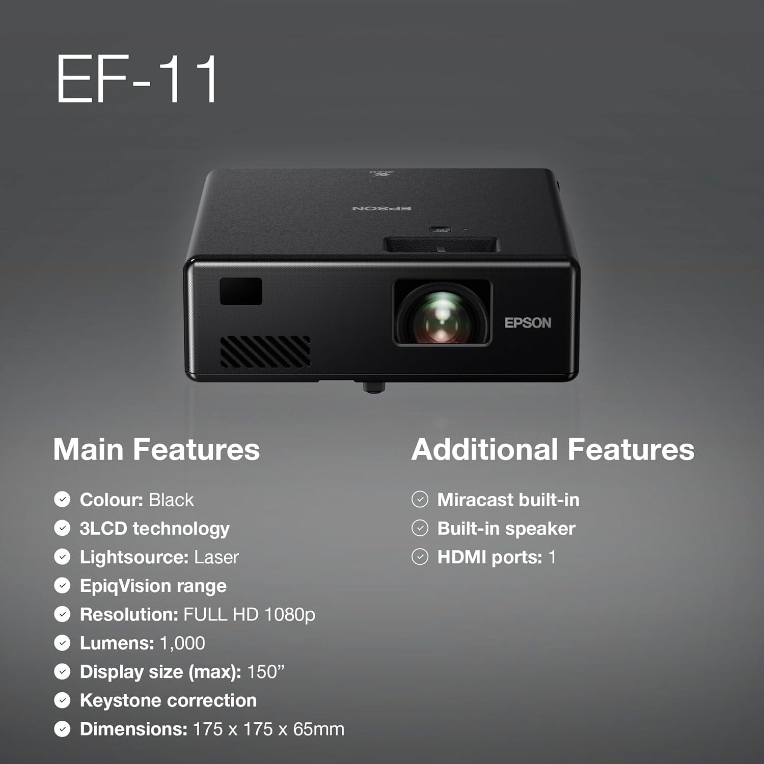 Laser Full HD 1080P Portable Projector 1000 Lumens Gaming Home Cinema