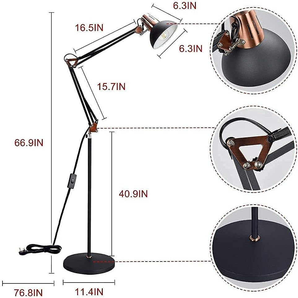 Adjustable Reading Floor Lamp LED Swing Arm Modern Standing Light Bedroom