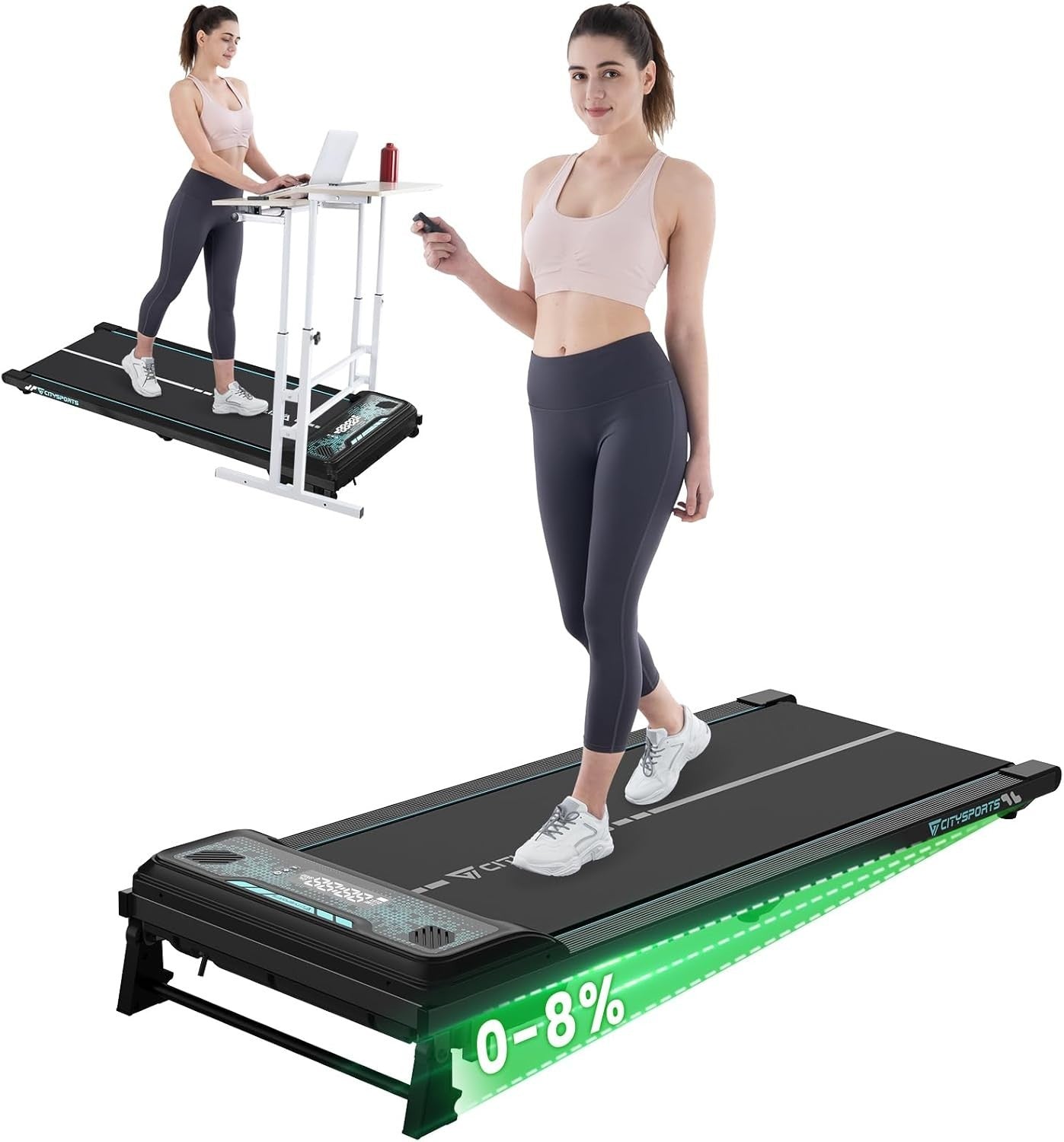 Under Desk Treadmill Walking Pad 6km/h Remote Control Incline LED Display --