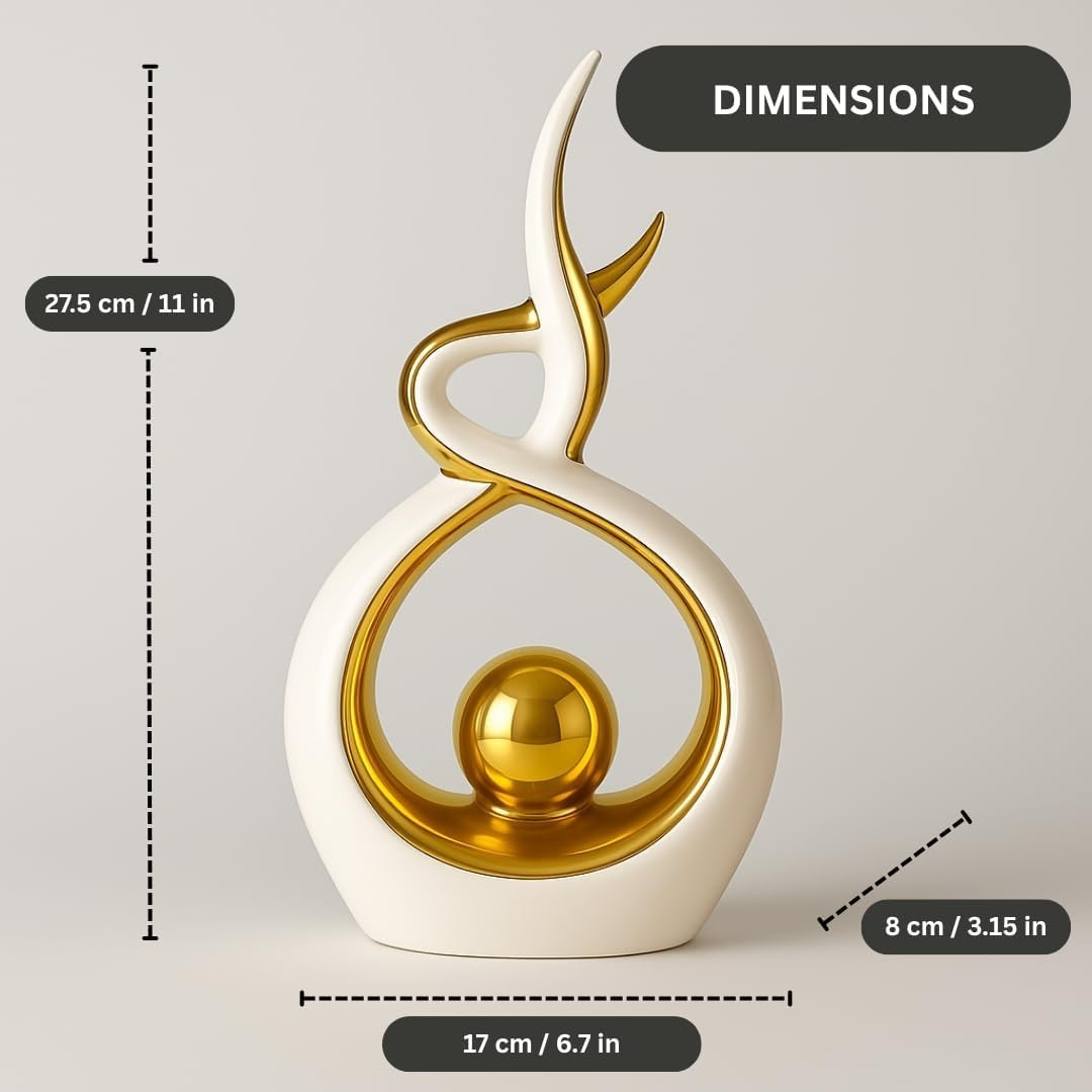 Modern Gold & White Ceramic Abstract Sculpture – Home Decor Ornament for Shelf