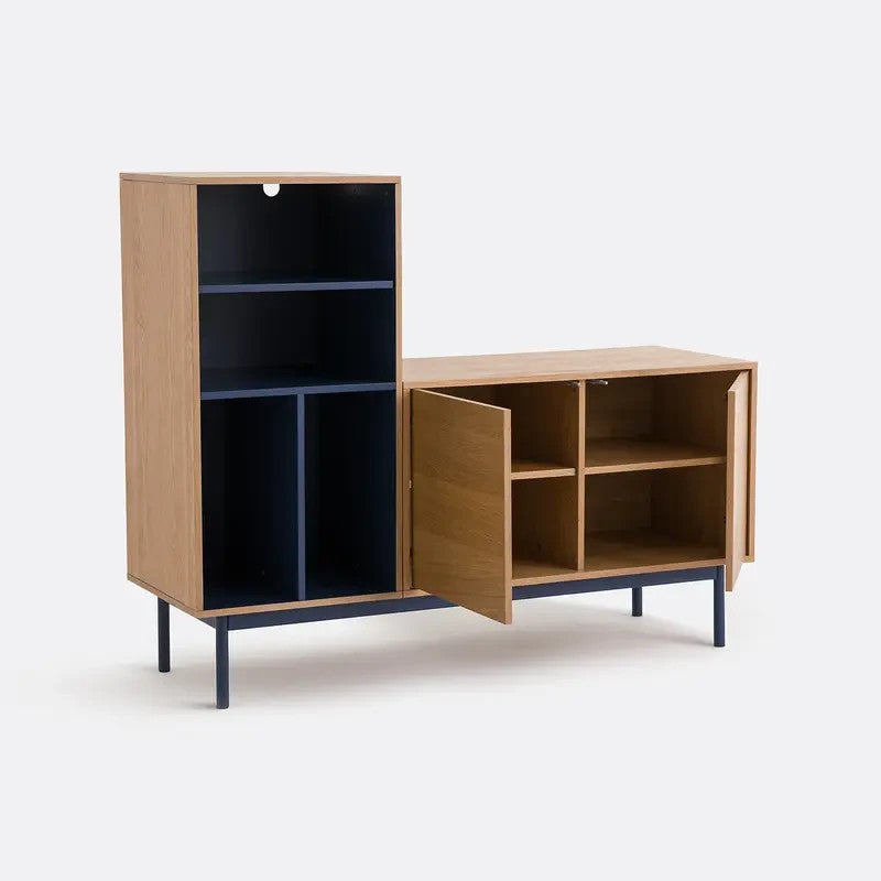 Modern Oak & Blue Modular Sideboard Cabinet with Adjustable Shelves