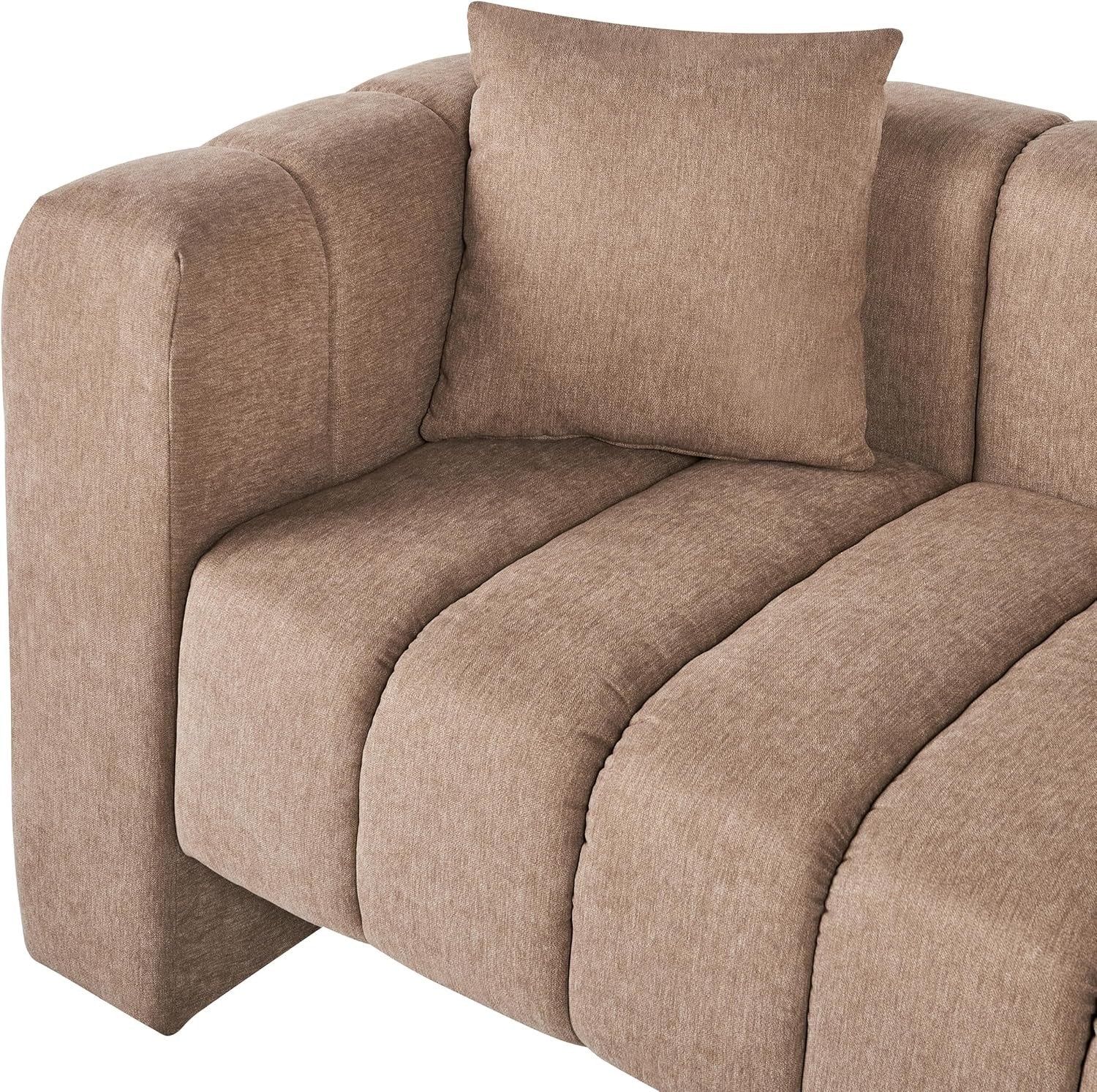 Modern Left Hand Chaise Lounge Fabric Upholstery with Cushion Brown Black Legs