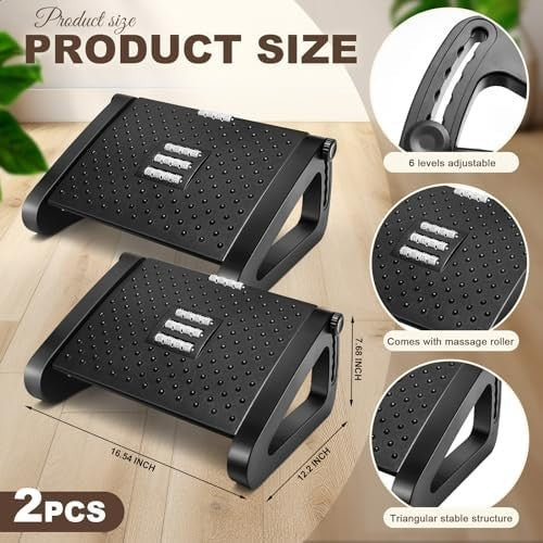 Adjustable Under Desk Foot Rest 6 Heights Ergonomic Massage Office Home