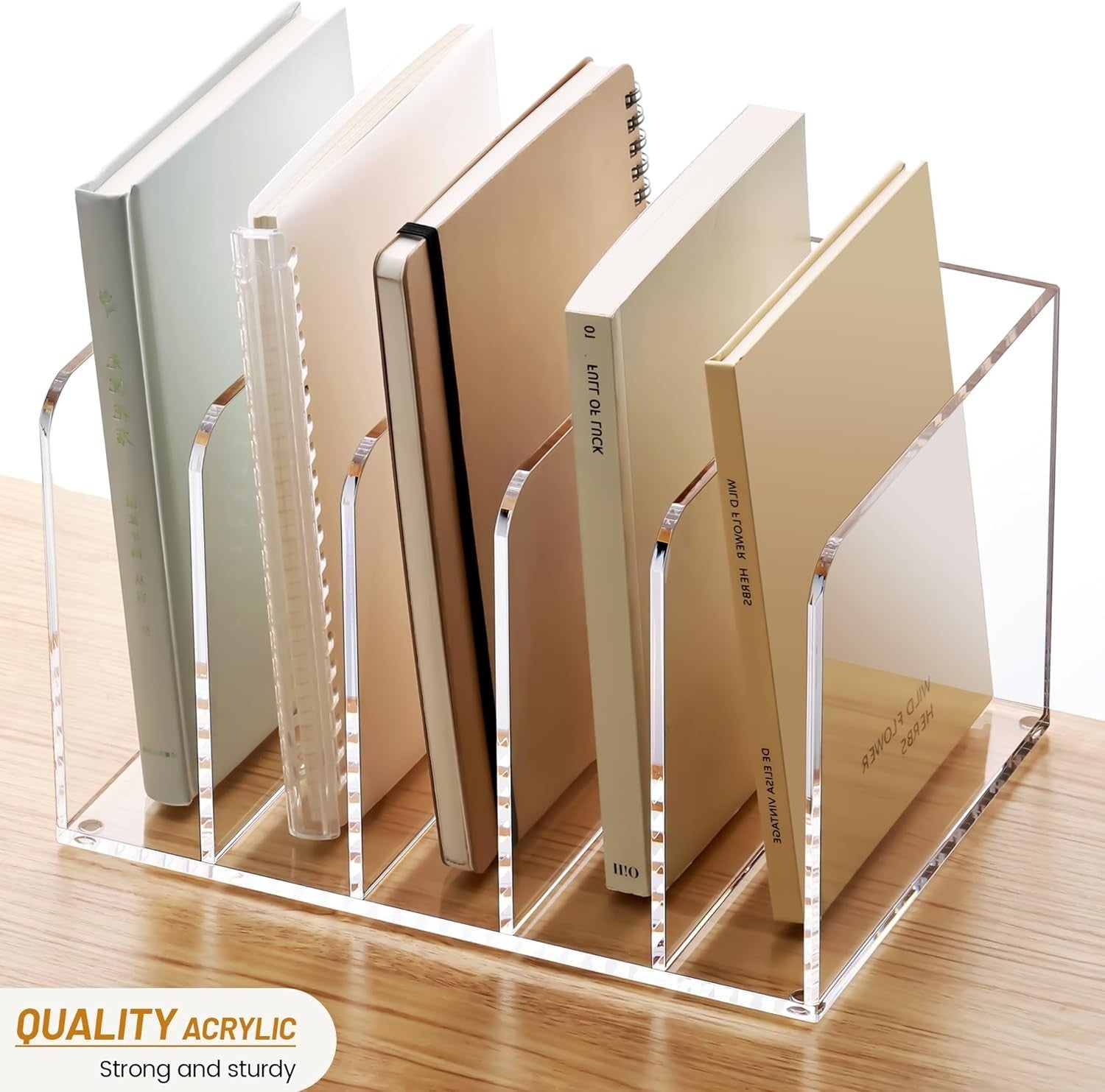 Clear Acrylic Desk File Organizer 5 Compartments Magazine Folder Rack