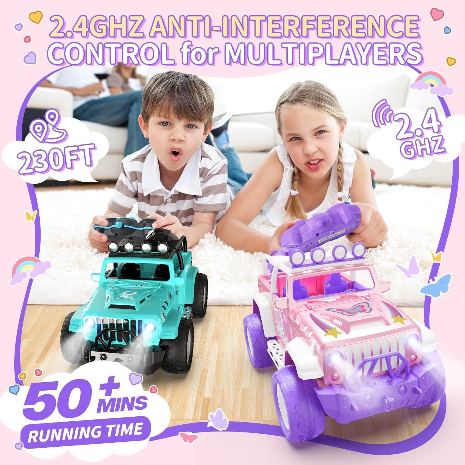 Pink 1:16 RC Car for Girls with Fog Mist & Music 2.4GHz SUV Toy Gift