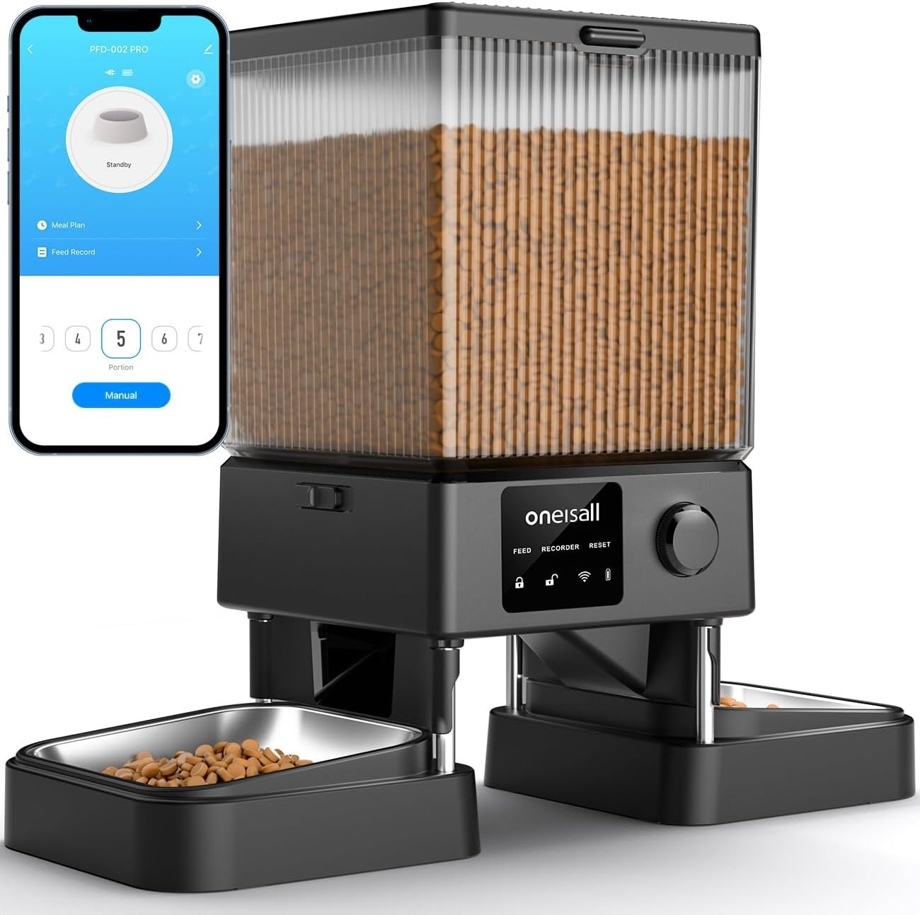 Automatic Cat Feeder 2 Cats WiFi App Control 5L Dual Bowl Food Dispenser