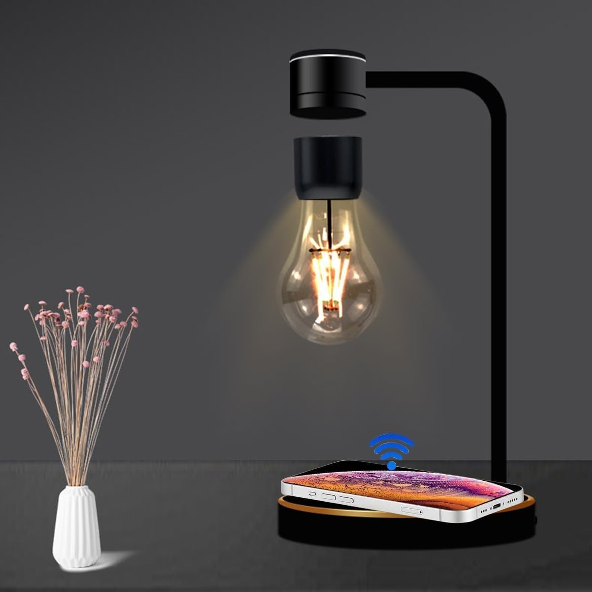 Magnetic Levitating LED Lamp with Wireless Charger, 360° Rotating Desk Light