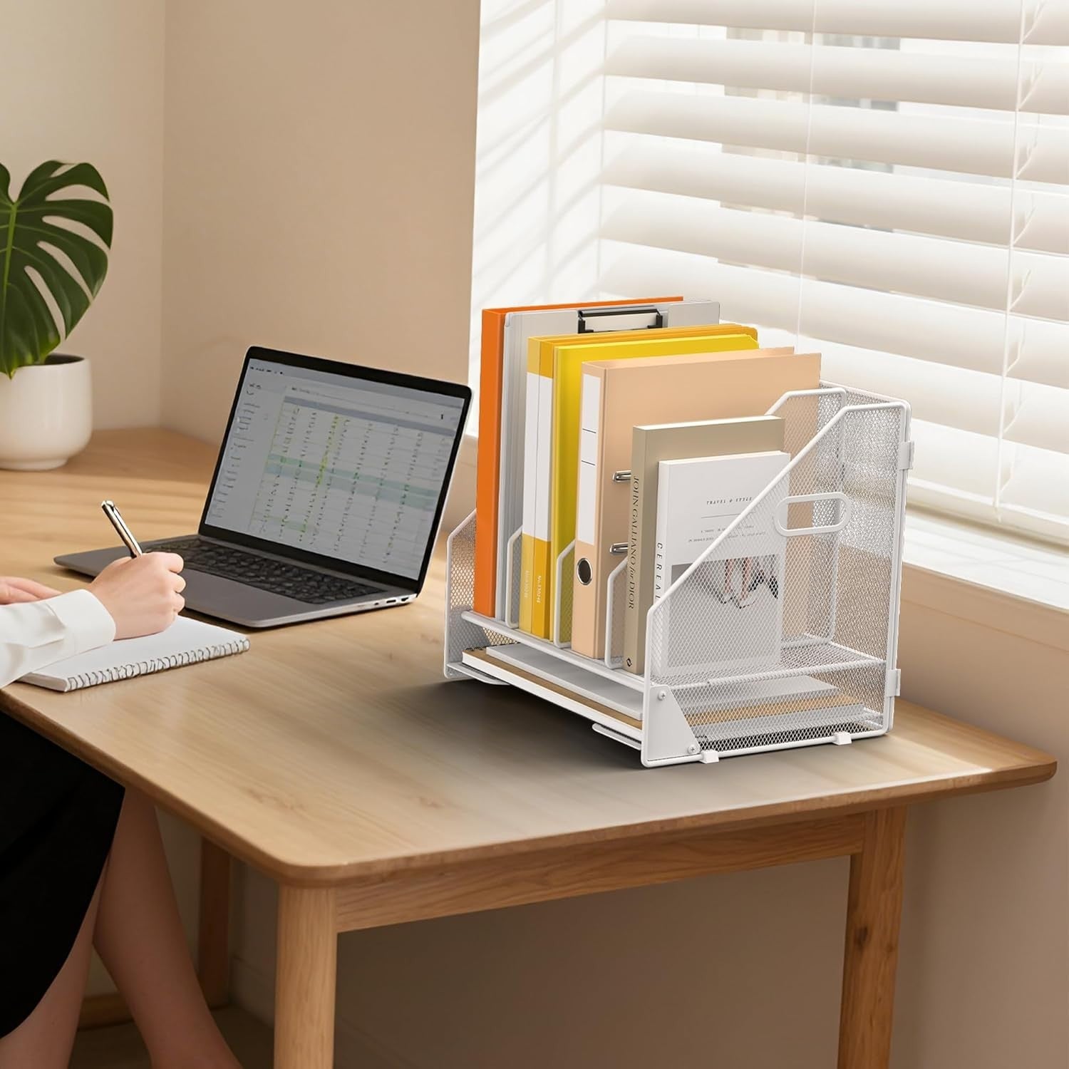 4-Tier Desktop File Organizer with Adjustable Compartments & Letter Tray, White