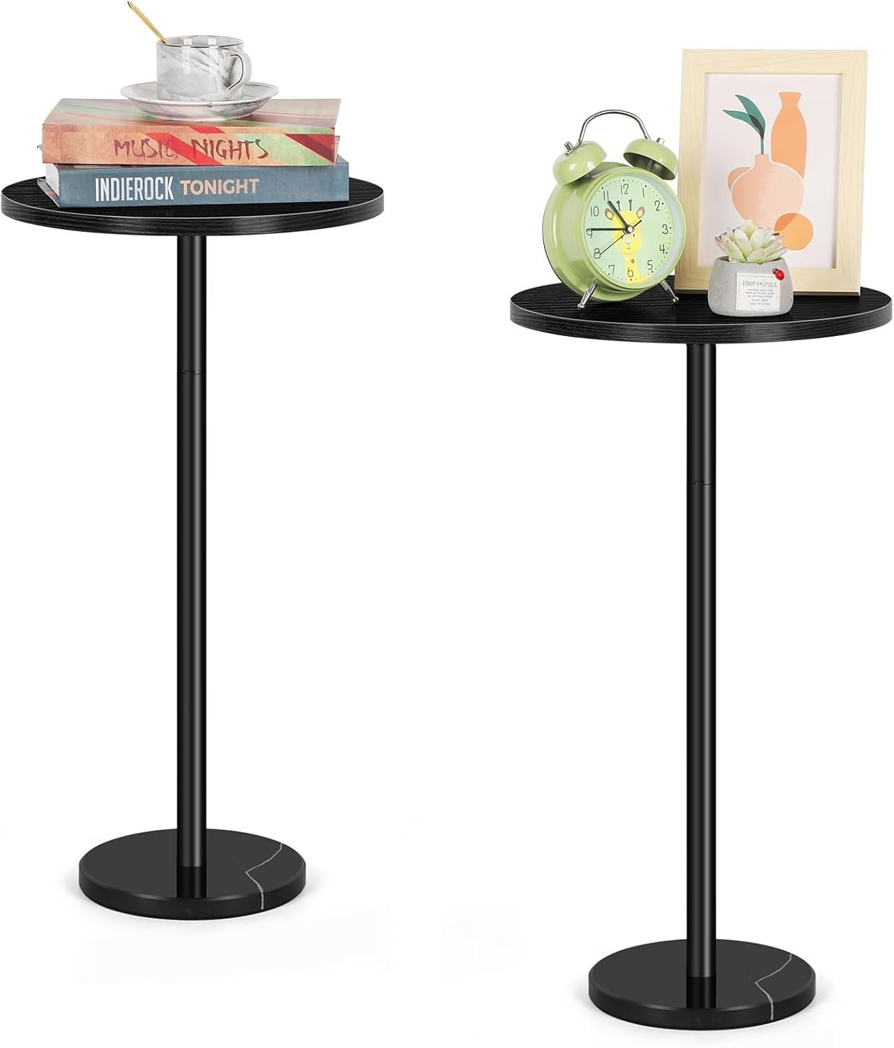 Black 2-Pack Round Side Tables 32x32x62.5 cm | Small Coffee & Sofa End Tables