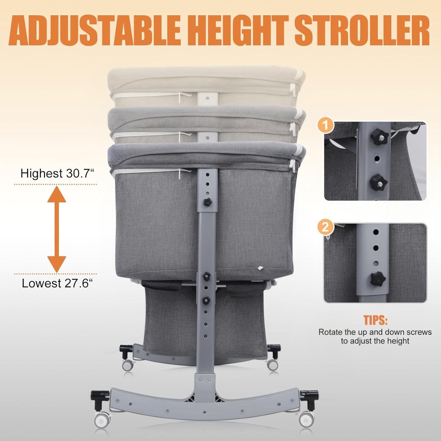 3in1 Baby Crib Bassinet Adjustable Travel Cot with Mattress & Storage Grey A