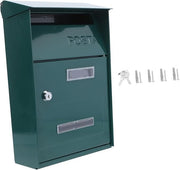 Lockable Green Metal Wall Mount Mailbox Secure Post Box Stylish Letter Holder