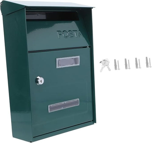 Lockable Green Metal Wall Mount Mailbox Secure Post Box Stylish Letter Holder