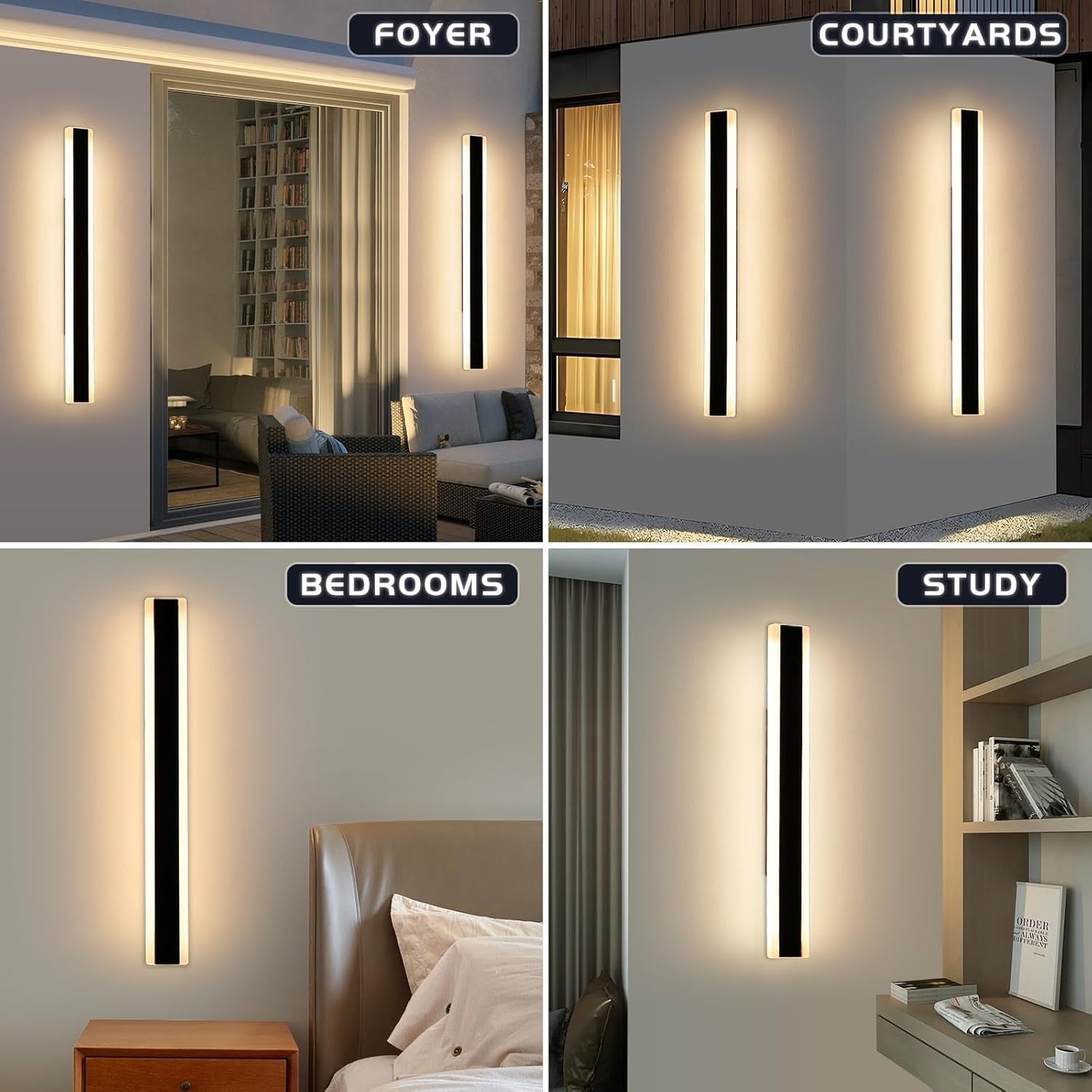 2x 100cm LED Outdoor Wall Lights IP65 Remote Dimmable Modern Garden Lamps