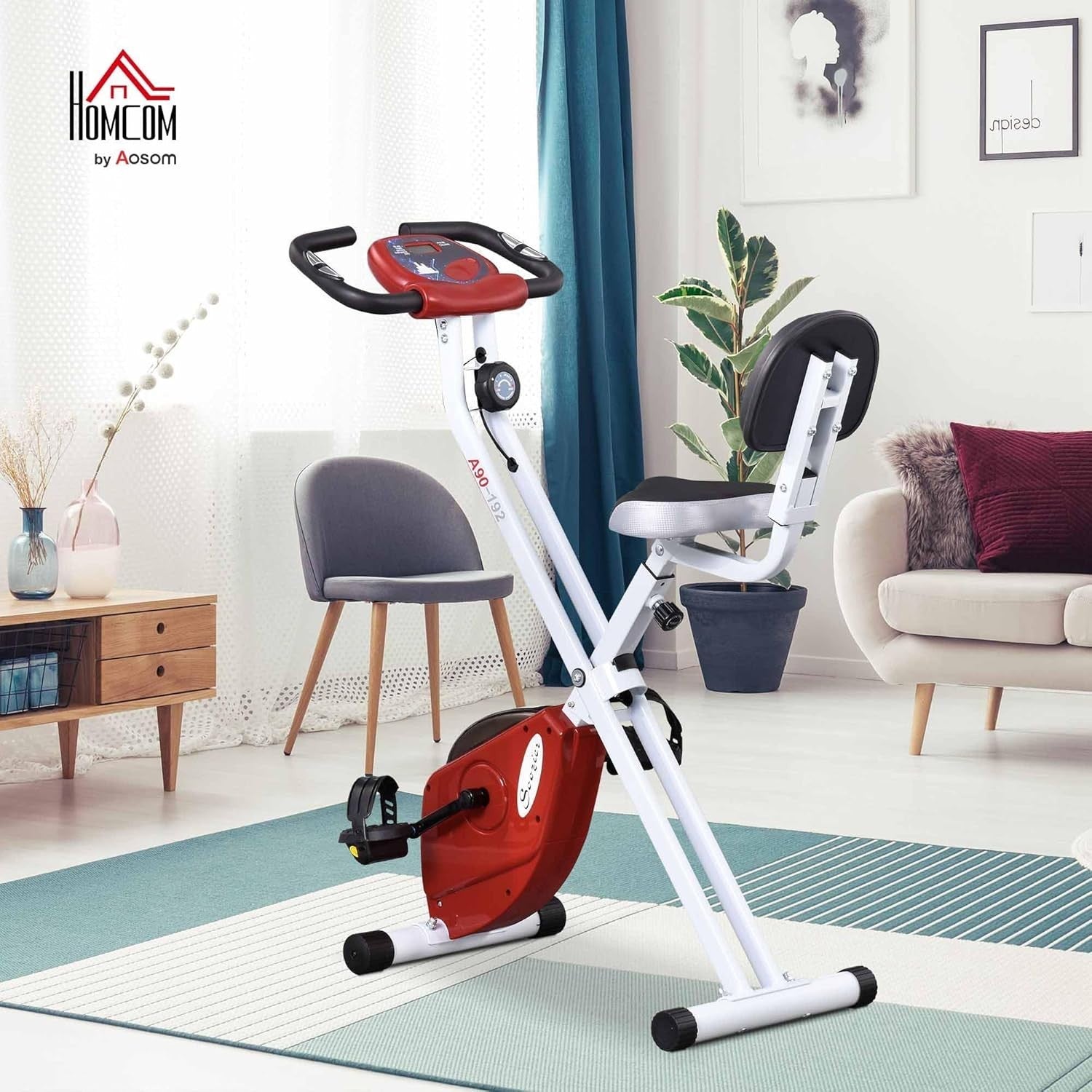 Red Folding Exercise Bike 8-Level Magnetic Resistance LCD Pulse Home Trainer