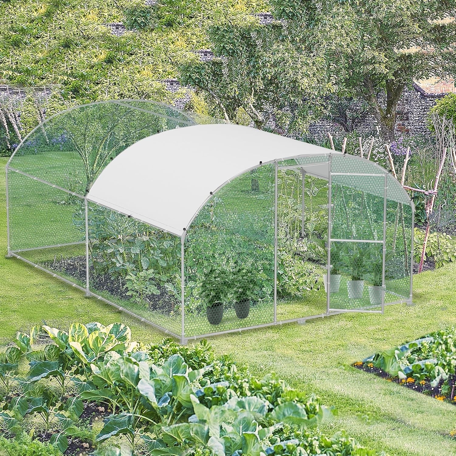 Extra Large Walk In Chicken Run Galvanised Steel Enclosure 4x3x1.85m