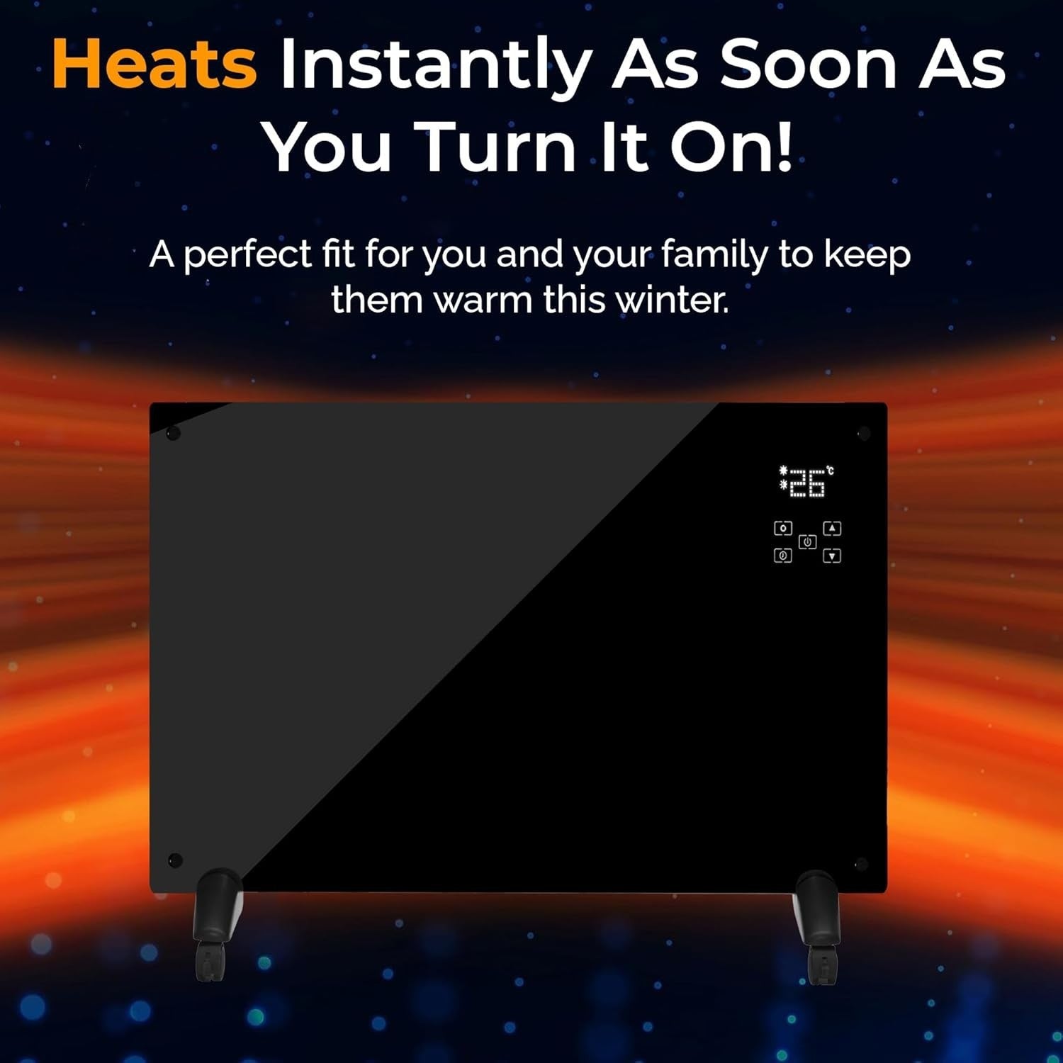2000W WiFi Smart Electric Glass Panel Heater Black Remote Control