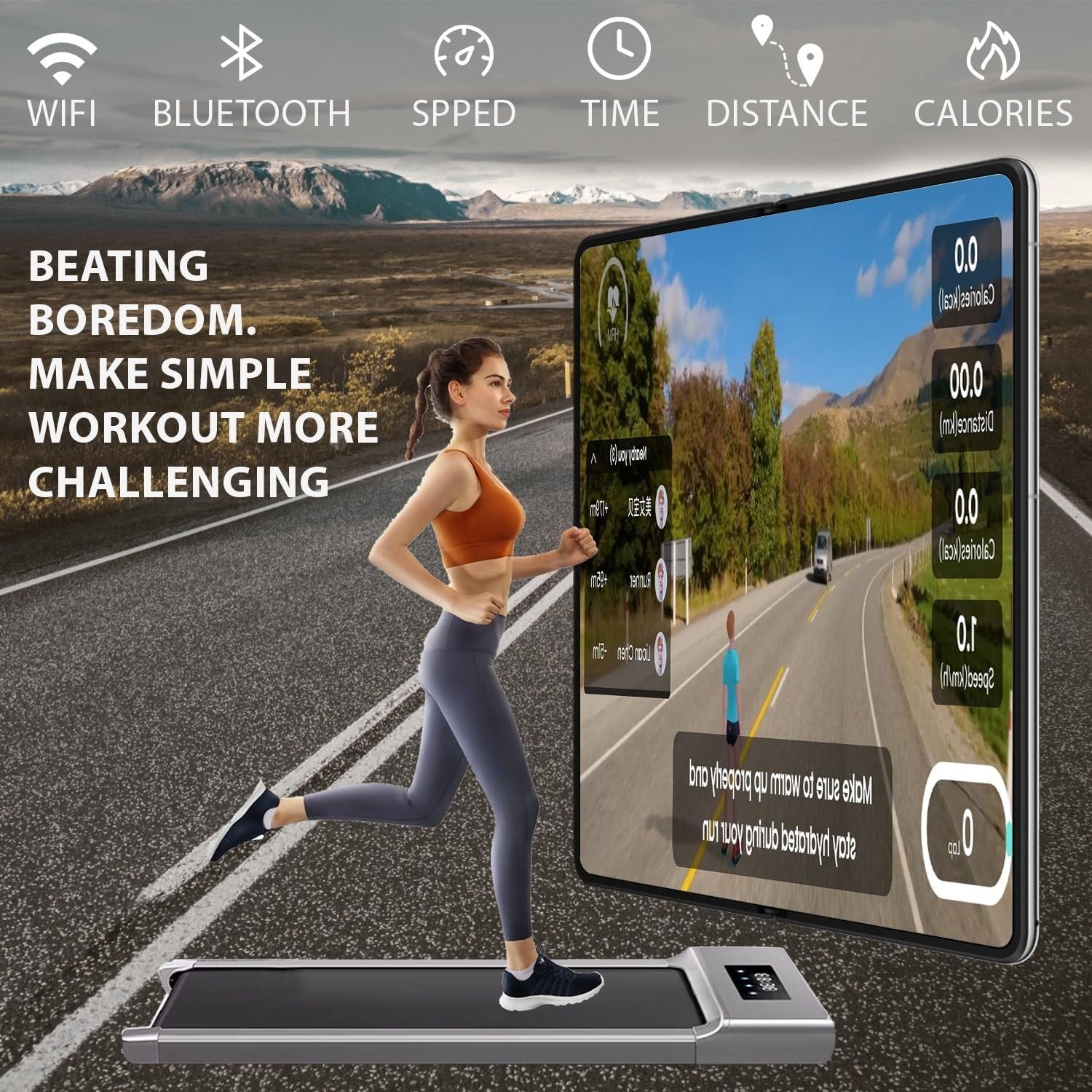 Under Desk Treadmill 1-12km/h Foldable Walking Pad with Bluetooth Speaker