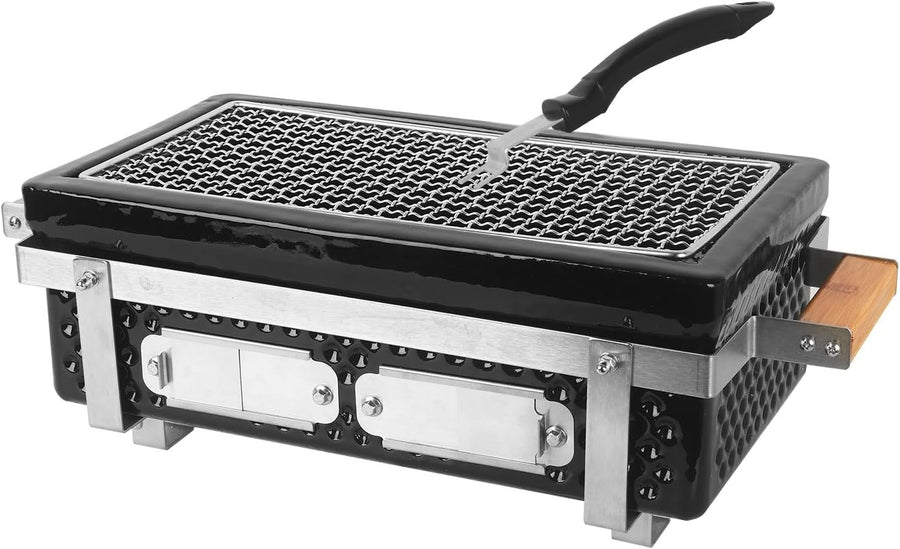 Portable Tabletop Charcoal BBQ Grill Non-Stick Ceramic Clay Stove Indoor Outdoor