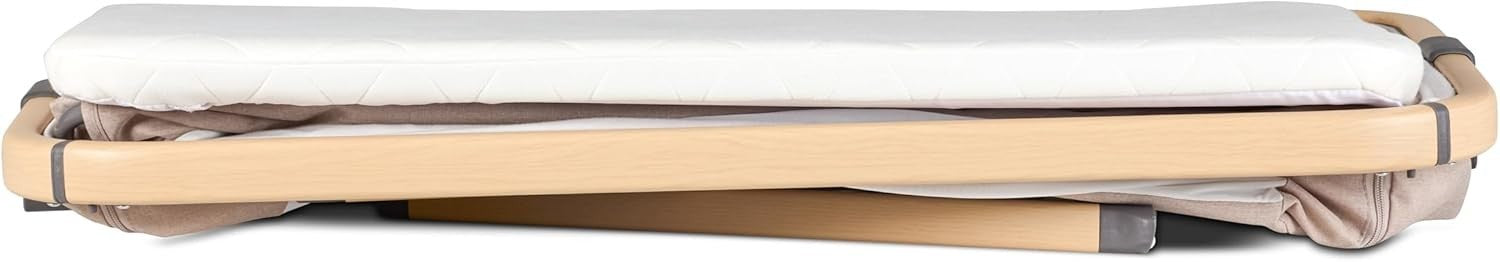 Bedside Baby Crib with Mattress 7 Height Adjustable Travel Cot Storage Beige