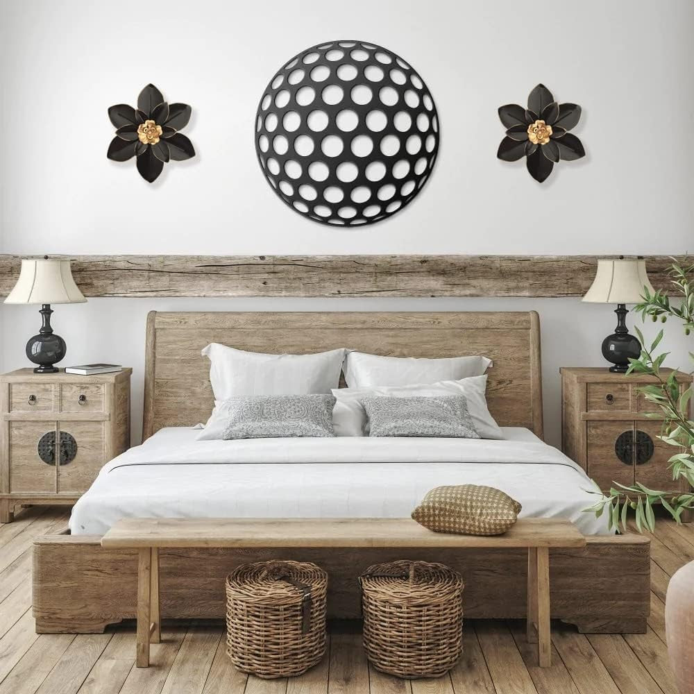 Metal Flower Wall Art 10in Rustic Black Gold Floral Decor