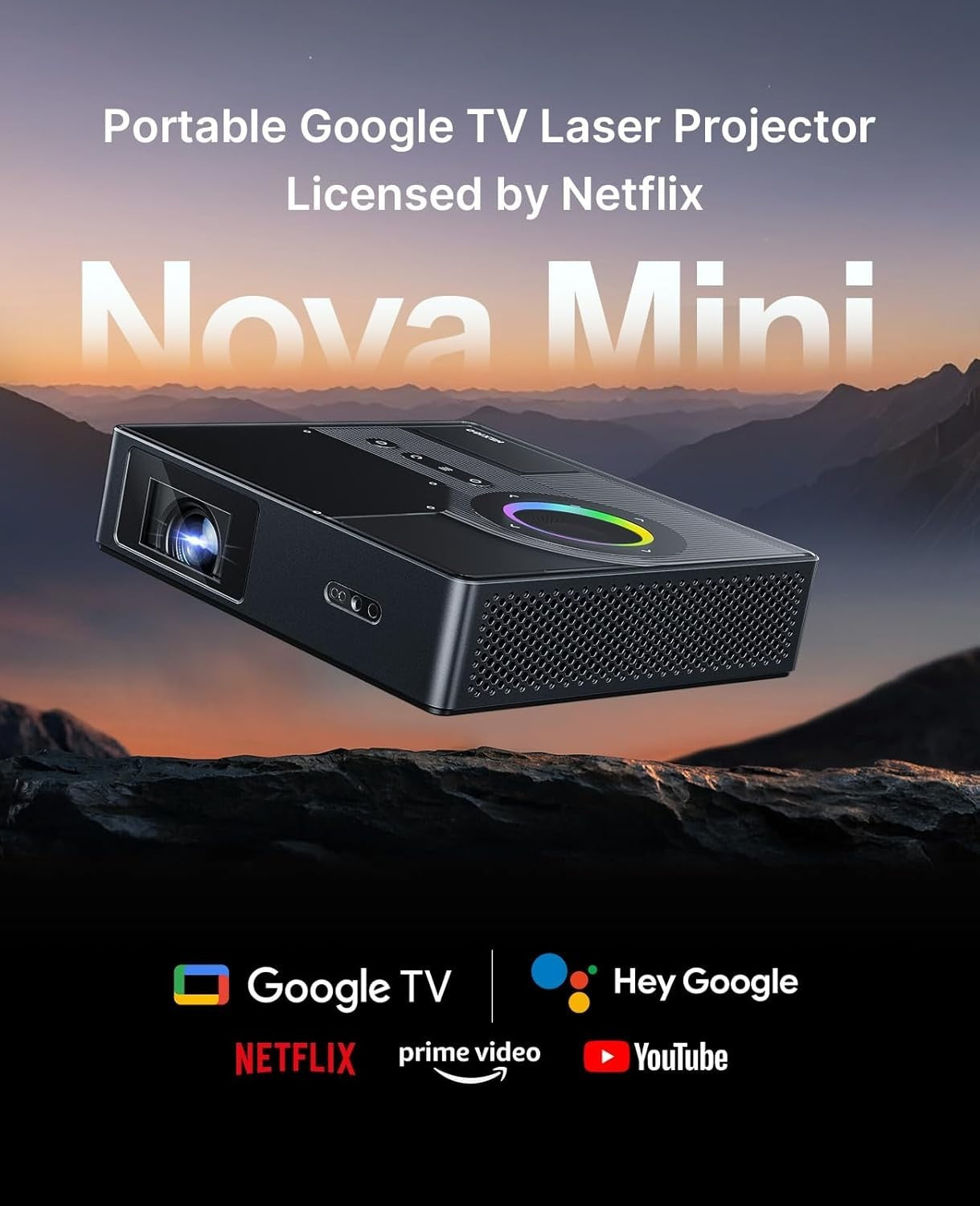 Mini Laser Projector 1080p FHD Google TV Netflix 1200 Lumens 150" 3D Dolby
