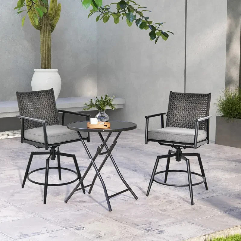 Outdoor Swivel Bar Stools Set of 2 Rattan Cushioned Garden Patio Chairs
