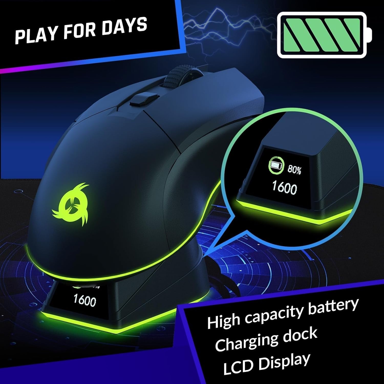 Wireless Gaming Mouse RGB Charging Dock LCD 6000 DPI Rechargeable Pro